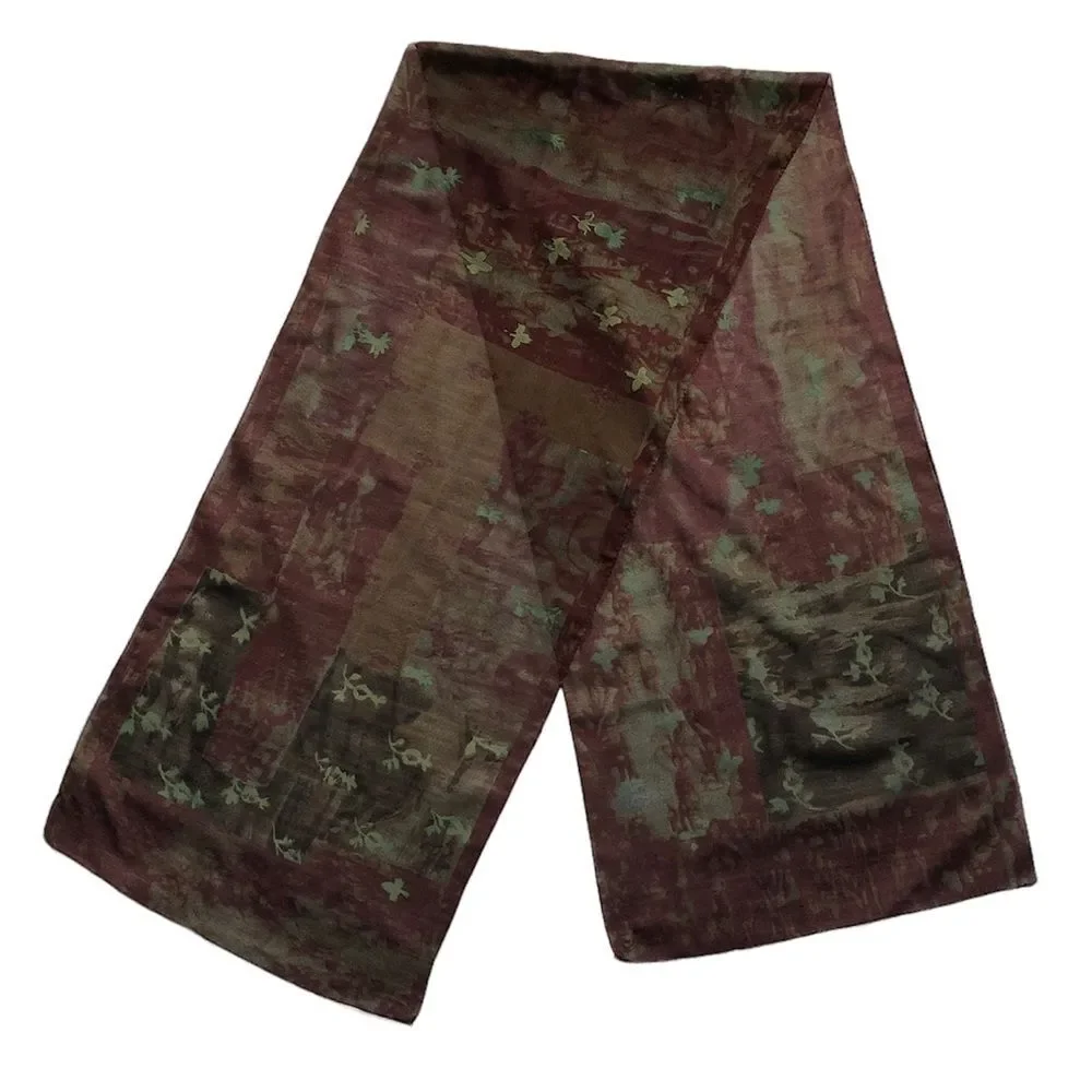 Vintage Burgundy Oblong Patterned Scarf
